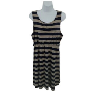 Twik Midi Sleeveless Dress, Stripes, Navy/Tan,  L